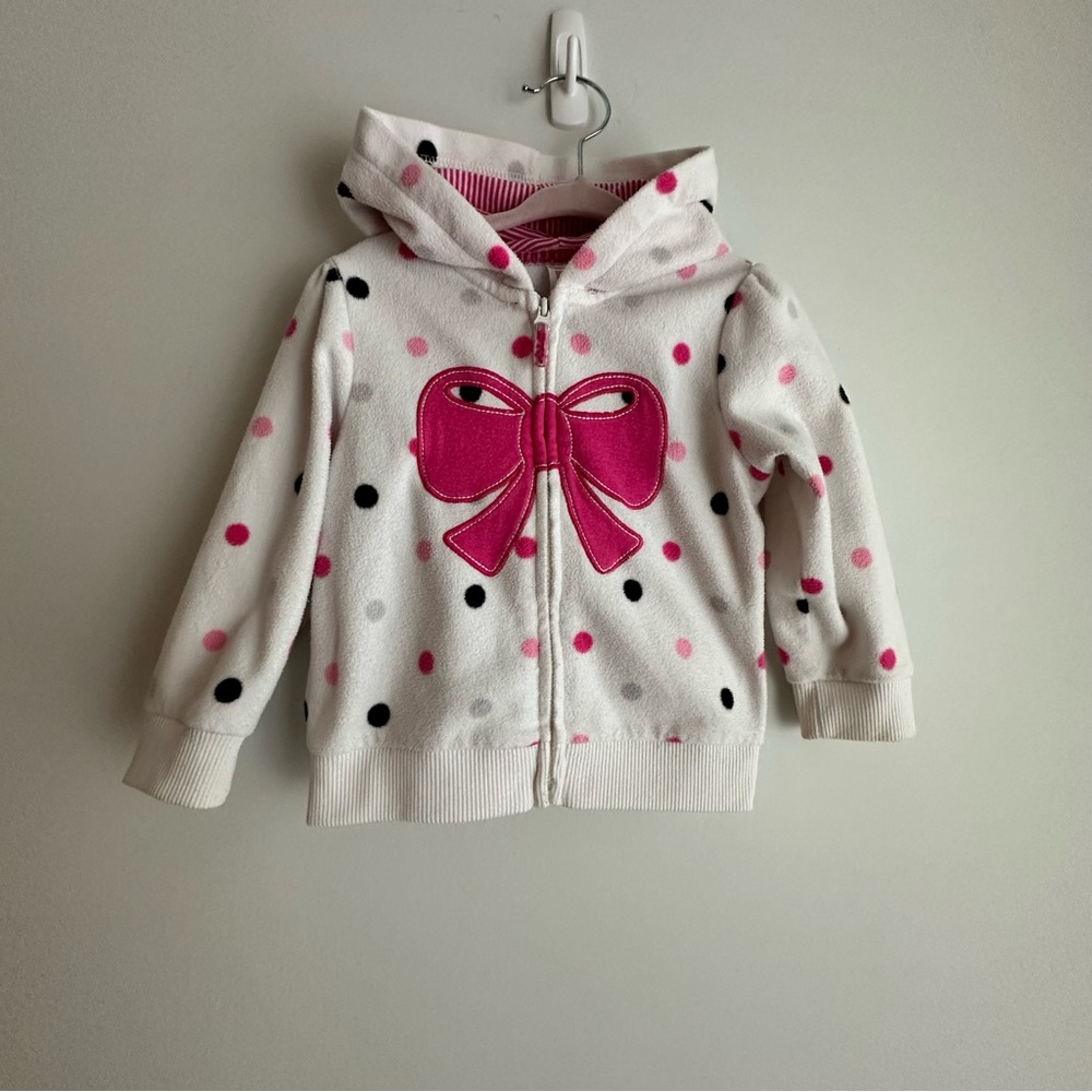 Carter's White Polka Dot Hoodie with Pink Bow